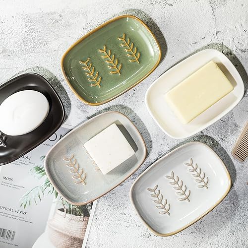 Miniatura 7 de Jabonera de cerámica, soporte para jabón para esponja de jabón, jabonera de ducha para baño, cocina, bandeja ahorradora de jabón para mantener seco,