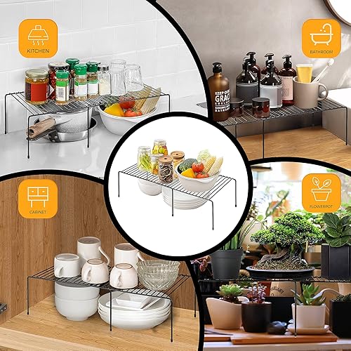 Vista 14 de Ravinte Paquete de 2 organizadores de estantes para congelador, estante de almacenamiento expandible con alambre de metal a prueba de óxido, Blanco