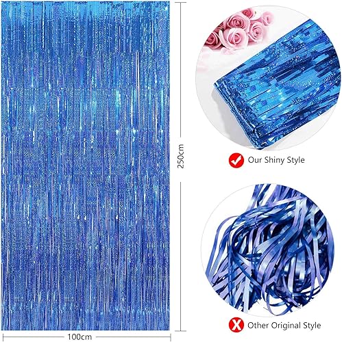 Miniatura 3 de Cortina metálica con franjas de aluminio de telón de fondo con 2 paquetes de cortinas, para fiesta láser, de 3 x 8pies, de CYLMFC, para decoración