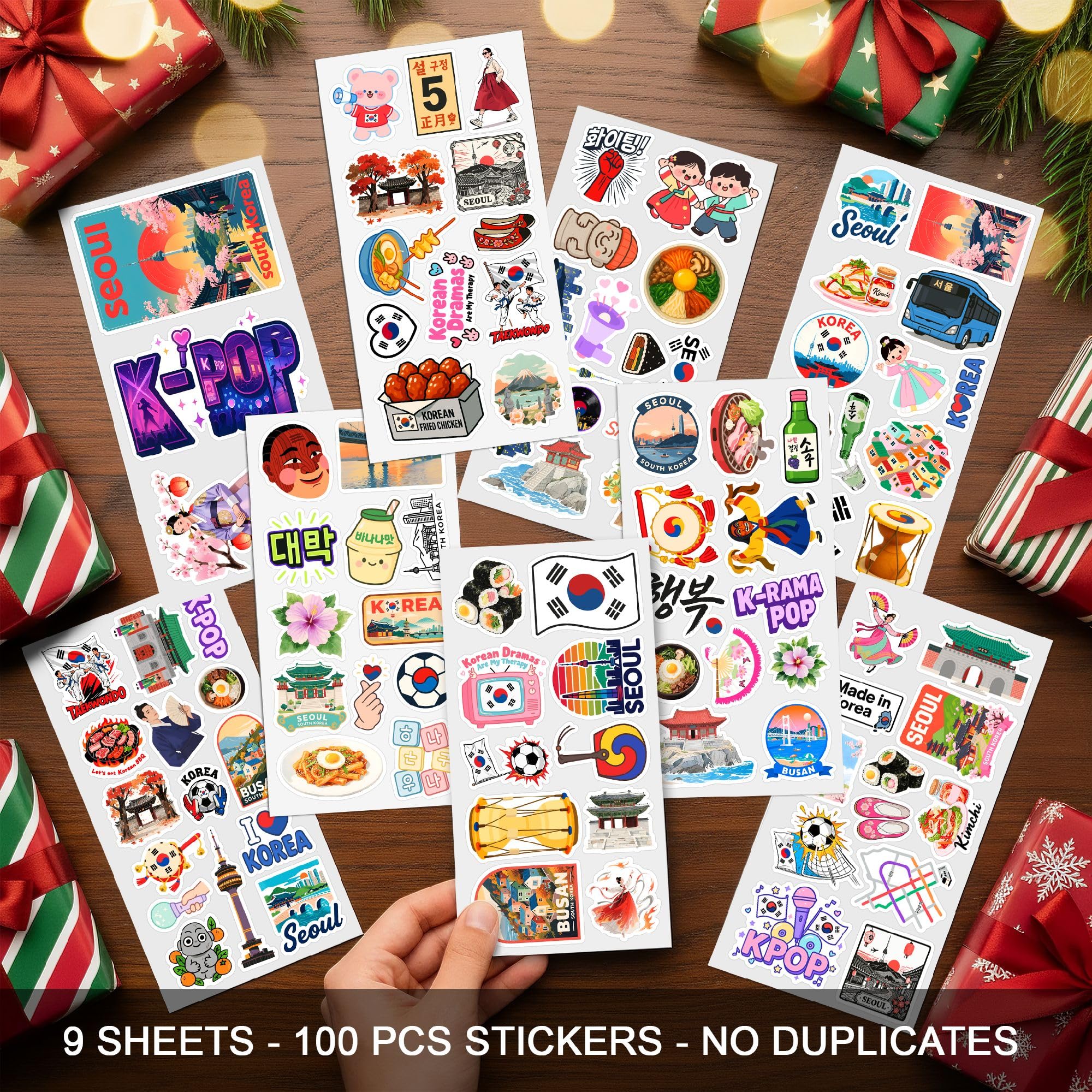 100 PCS South Korea Stickers – Korean Travel Icons, Food & Culture Vinyl Waterproof Decals for Laptop, Scrapbook, Water Bottle, Car, Guitar – Fun Gift for Teens & Adults