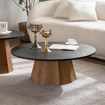 Round Coffee Table Sturdy Pedestal Wooden Tea Table for Living Room Easy to Assemble
