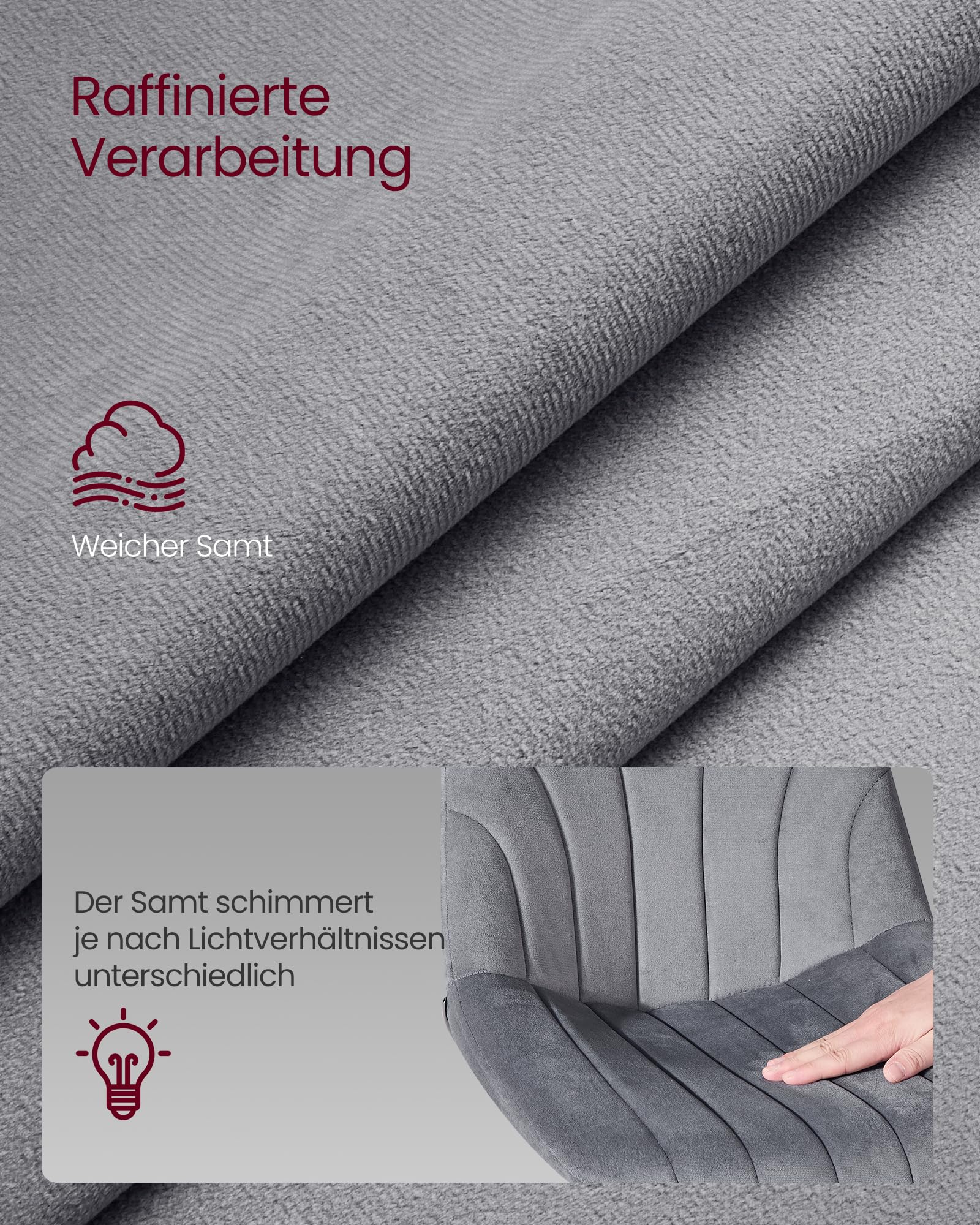 VASAGLE Barhocker 2er Set, Barstuhl mit Rückenlehne, Küchenhocker, höhenverstellbar, um 360° drehbar, Fußstütze aus Metall, für Esszimmer, Küche, Samt-Bezug, schiefergrau LJB161GN01