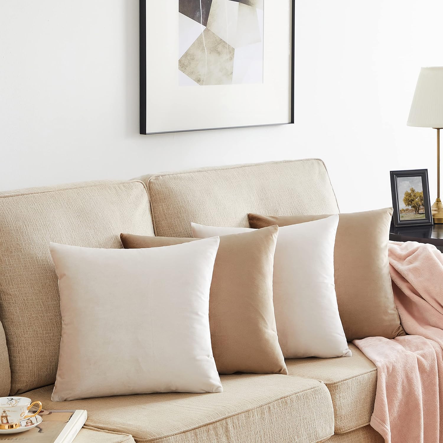 Decorative Throw Pillow Covers 18 x 18,Ivory Khaki Soft Pillow Covers