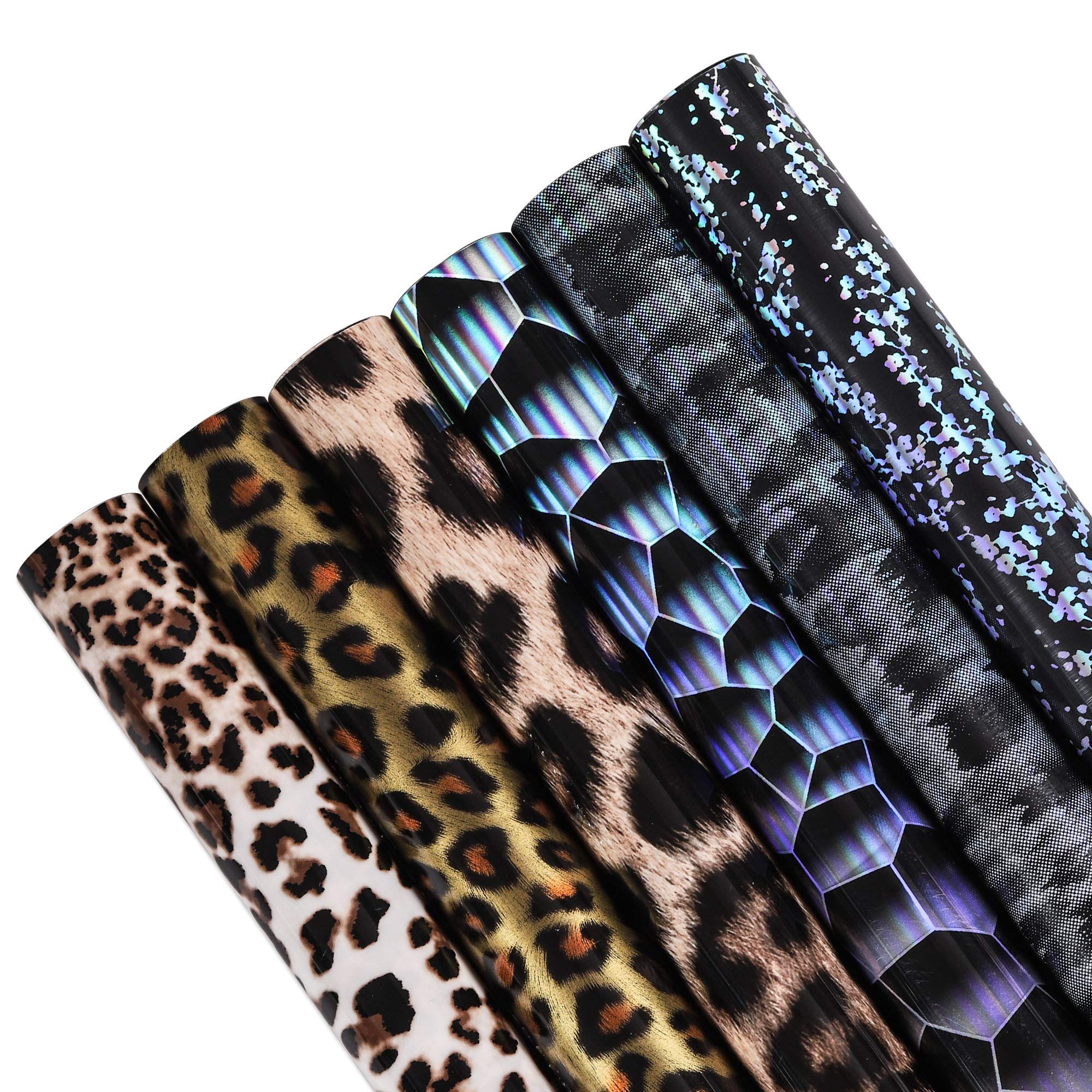 Meneng Animal Print Iron-on Thermo Heat Transfer Vinyl Sheets,Leopard and Star Theme HTV Craft Film,for Clothing DIY and T-Shirt Decoration Sewing Garment,6 Pcs/Set (Leopard Print Bundle D)