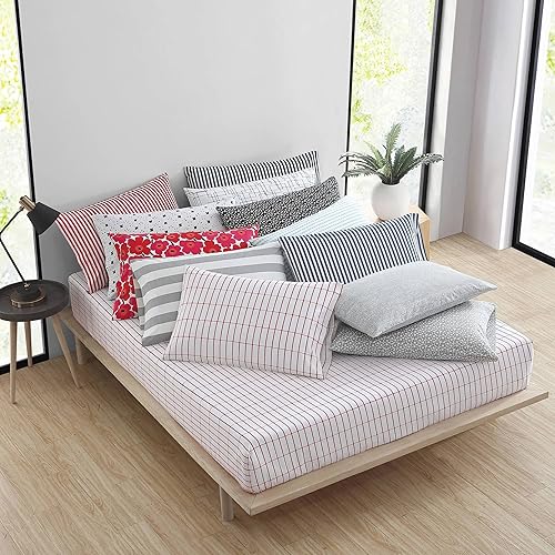 Miniatura 11 de MARIMEKKO - Juego de sábanas de percal de algodón, fresco y ligero, transpirable (Pieni Tiiliskivi Red, Queen)