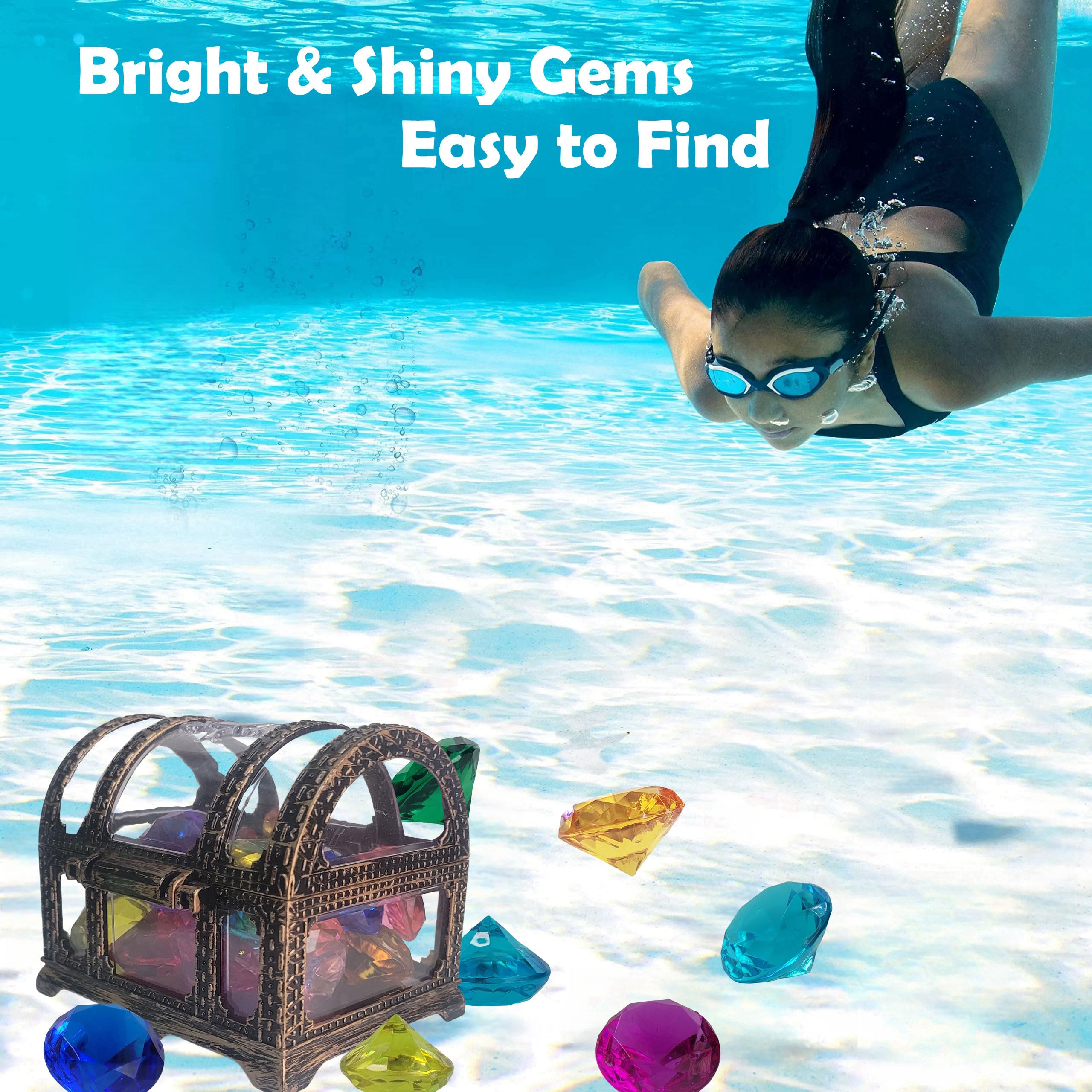 Set De 30 Gemas De Buceo Para Piscina - Colores Brillantes, Plástico Acrílico, Cofre Del Tesoro Dorado, Ideal Para Juegos Infantiles Y Fiestas