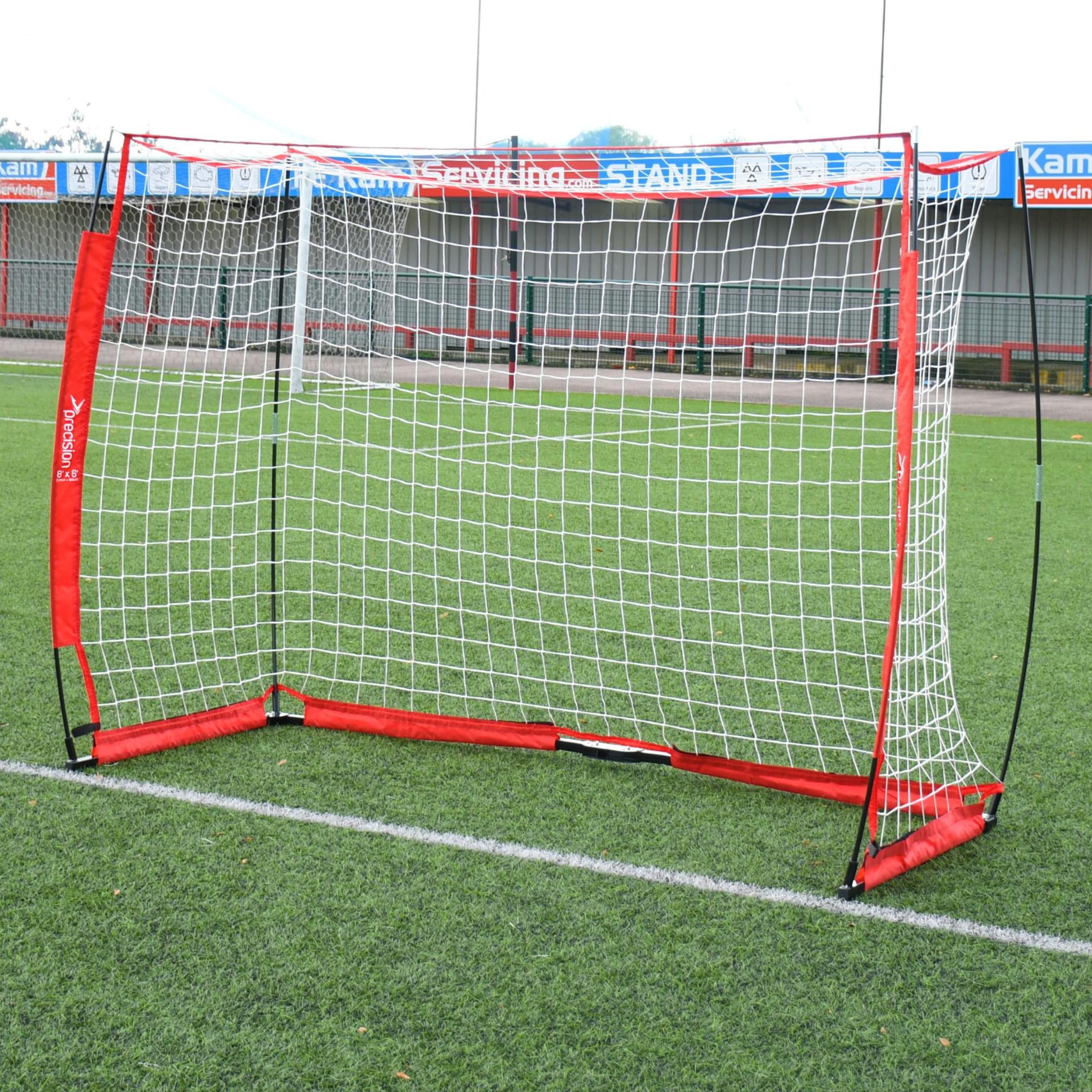 Precision Flexi Net Goal, Heavy Duty Portable Football Goals, Fast and Easy Setup, Pro Training Design Durable Frame, Carry Bag, 8ft x 6ft, Red