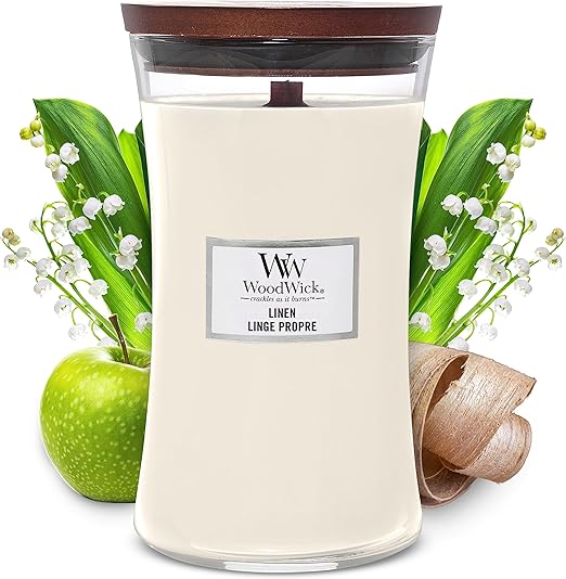 Woodwick Large Hourglass Scented Candle Linen with Crackling Wick