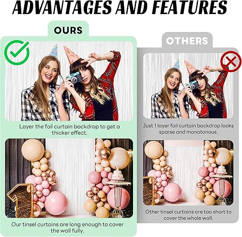 Miniatura 5 de BTSD-home Cortina de flecos de papel de aluminio, cortina de telón de fondo metálico para decoración de bodas, cumpleaños, baby shower, despedida de
