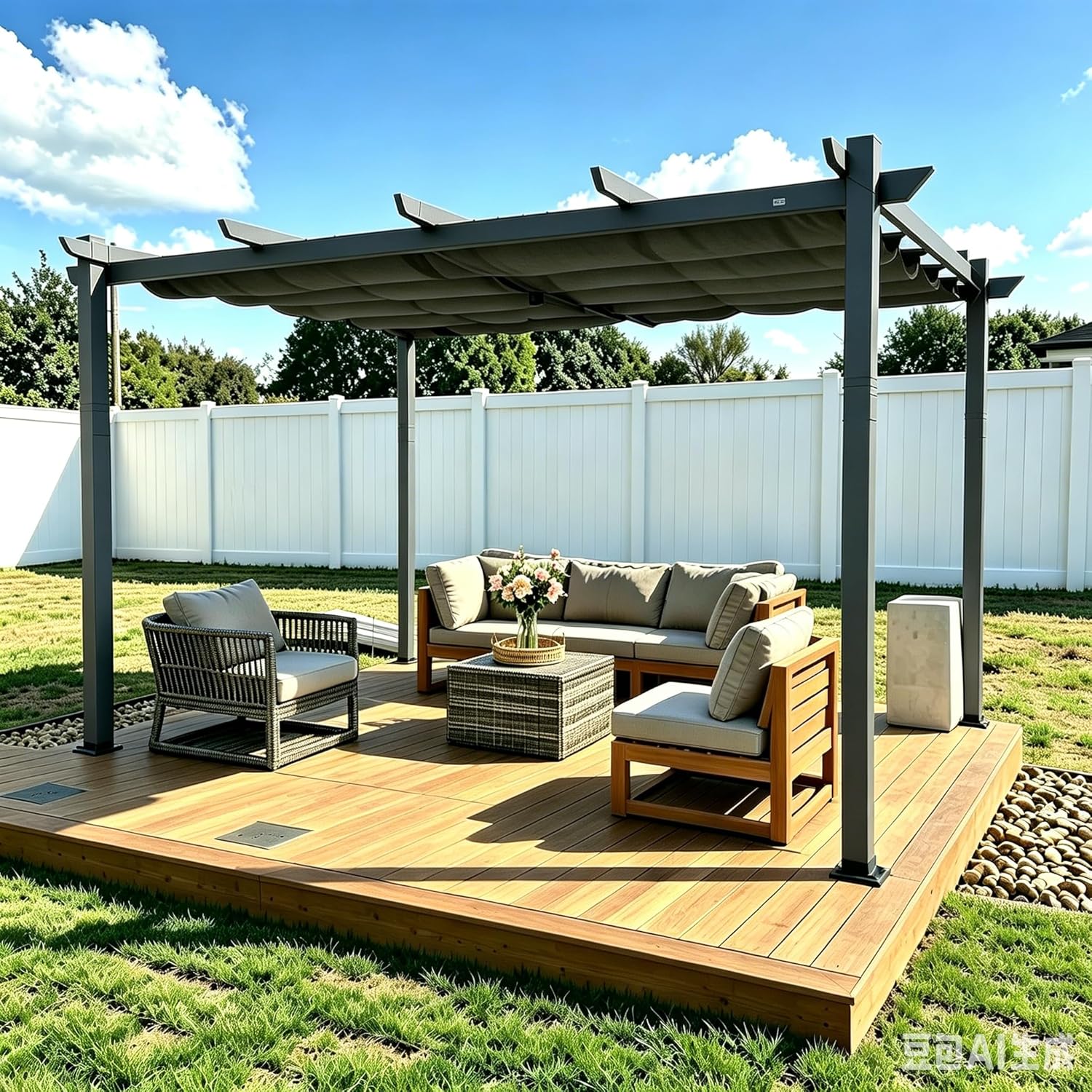 PURPLE LEAF Pergola 3 x 4 m Wasserdicht Stabil Winterfest, Aluminium Garten Pavillon mit Schiebedach, Terrasse Pavillon Dunkelgrau Rahmen mit Sonnenschutz Überdachung, Grau 