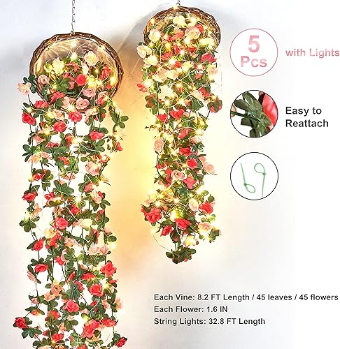 Miniatura 3 de BLEUM CADE Buy Together 5 hebras de 41 pies guirnalda de flores falsas vides de rosas y 5 hebras de 41 pies guirnalda de flores falsas vides de