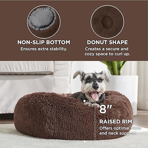 Vista 253 de Bedsure - Cama relajante para perros medianos, lavable, tipo dona, cama para gato, antideslizante, redonda, afelpada, mullida, de piel sintética