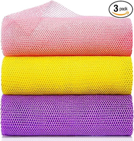 3 Pieces African Net Bath Sponge African Exfoliating African Scrubbing Long Net Rag African Wash Net Shower Body Scrubber, Yellow Pink Purple