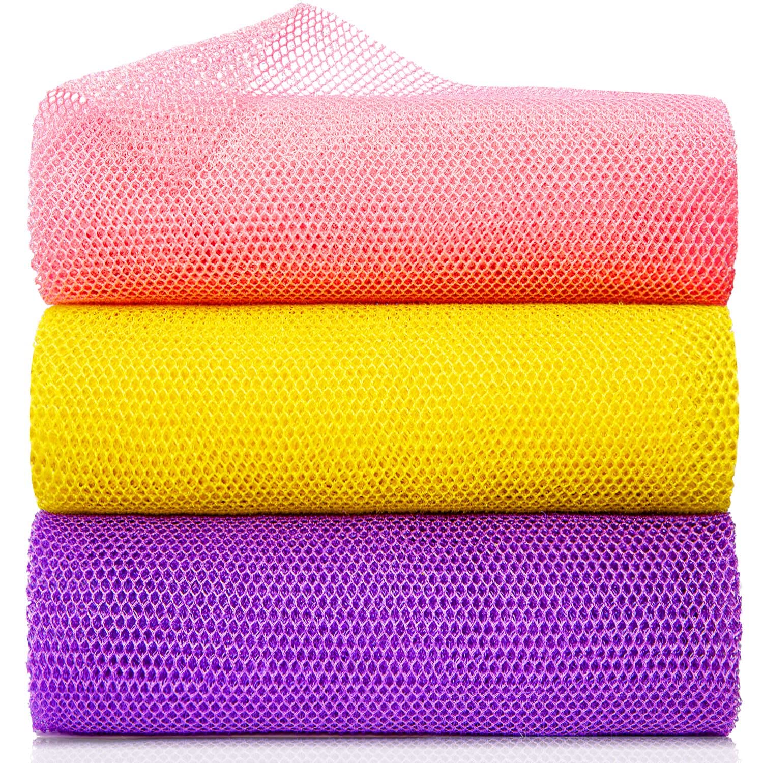 GIGULES 3 Pieces African Net Bath Sponge African Exfoliating African Scrubbing Long Net Rag African Wash Net Shower