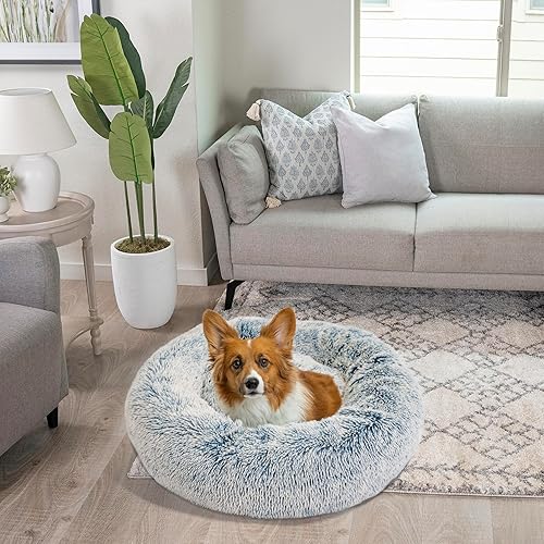 Miniatura 7 de Best Friends by Sheri - The Original Calming Donut - Cama calmante en forma de dona para perros y gatos - Pelo largo, azul mezclilla, M, 30 x 30