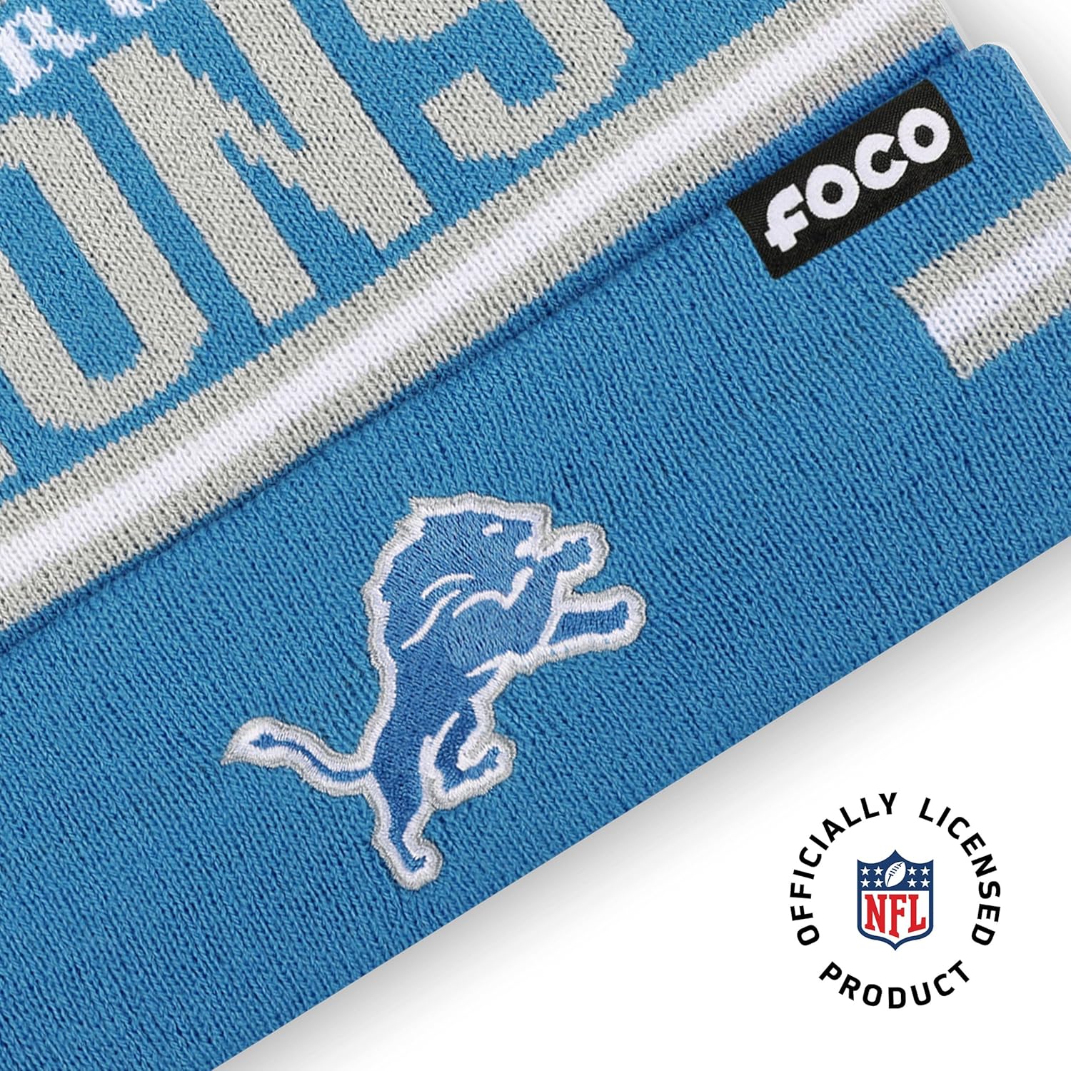 FOCO NFL unisex-adult Nfl Team Logo Adult Stretch Gloves With Big Wordmark Strip Pom Knit Hat Beanie Set - Image 3