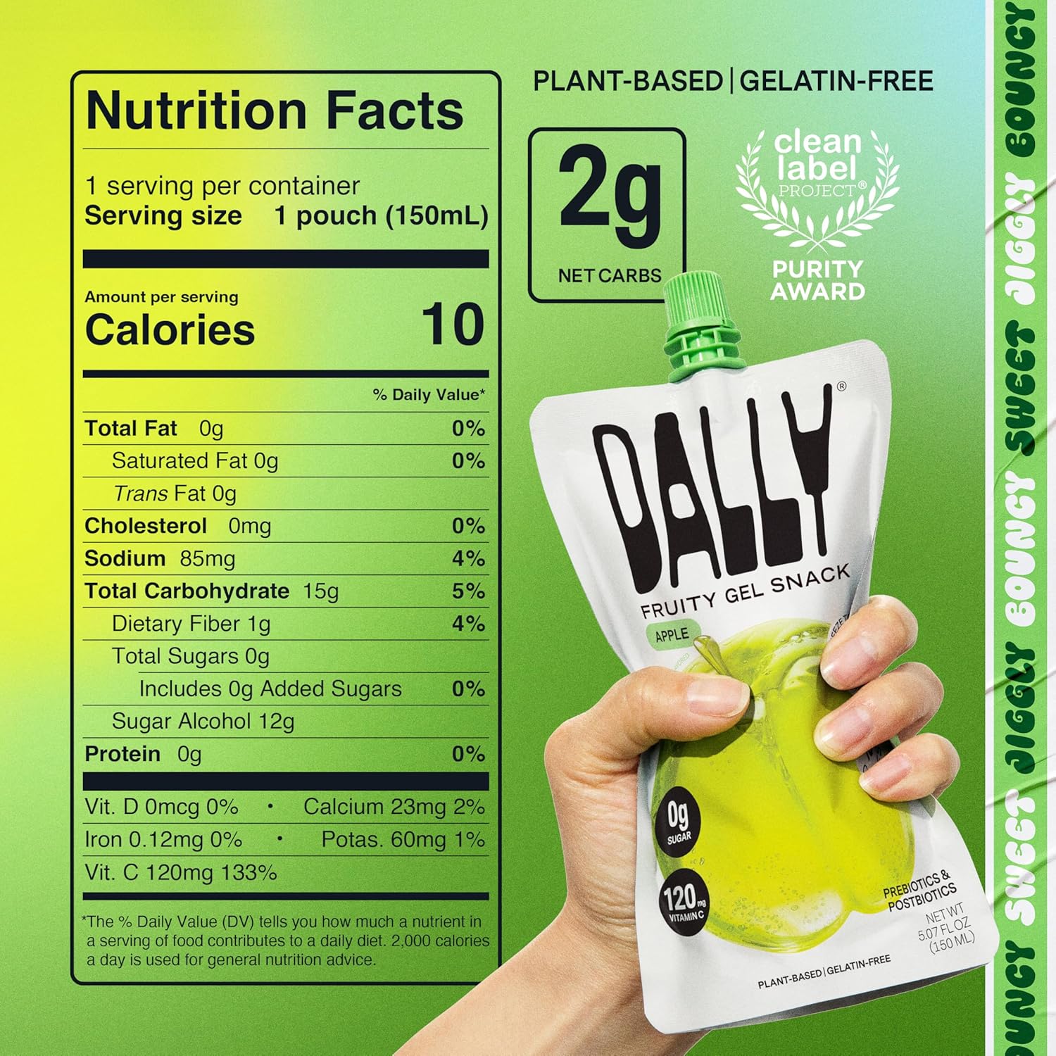 Dally Apple Drinkable Konjac Jelly 10 Pouches | Healthy 10-Calorie, Keto, Gluten Free, Sugar Free Korean Fruit Snack | Prebiotics & Postbiotics for Skin, Immune & Weight Management
