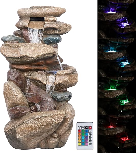 Alpine Corporation Outdoor Tiered Rock Water Fountain