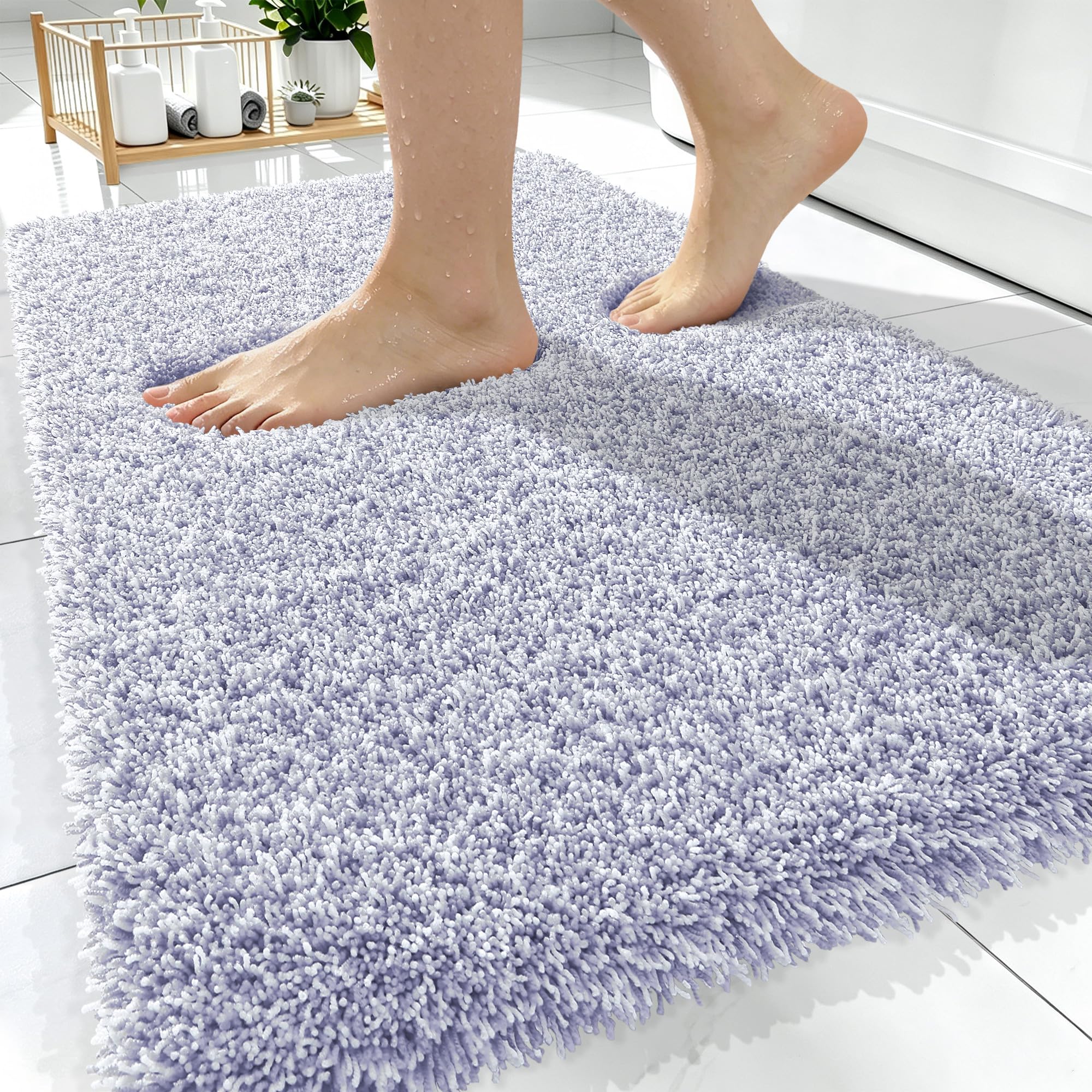 OLANLY Microfiber Bathroom Rugs 30x20, Quick Dry Mat, Lavender and White