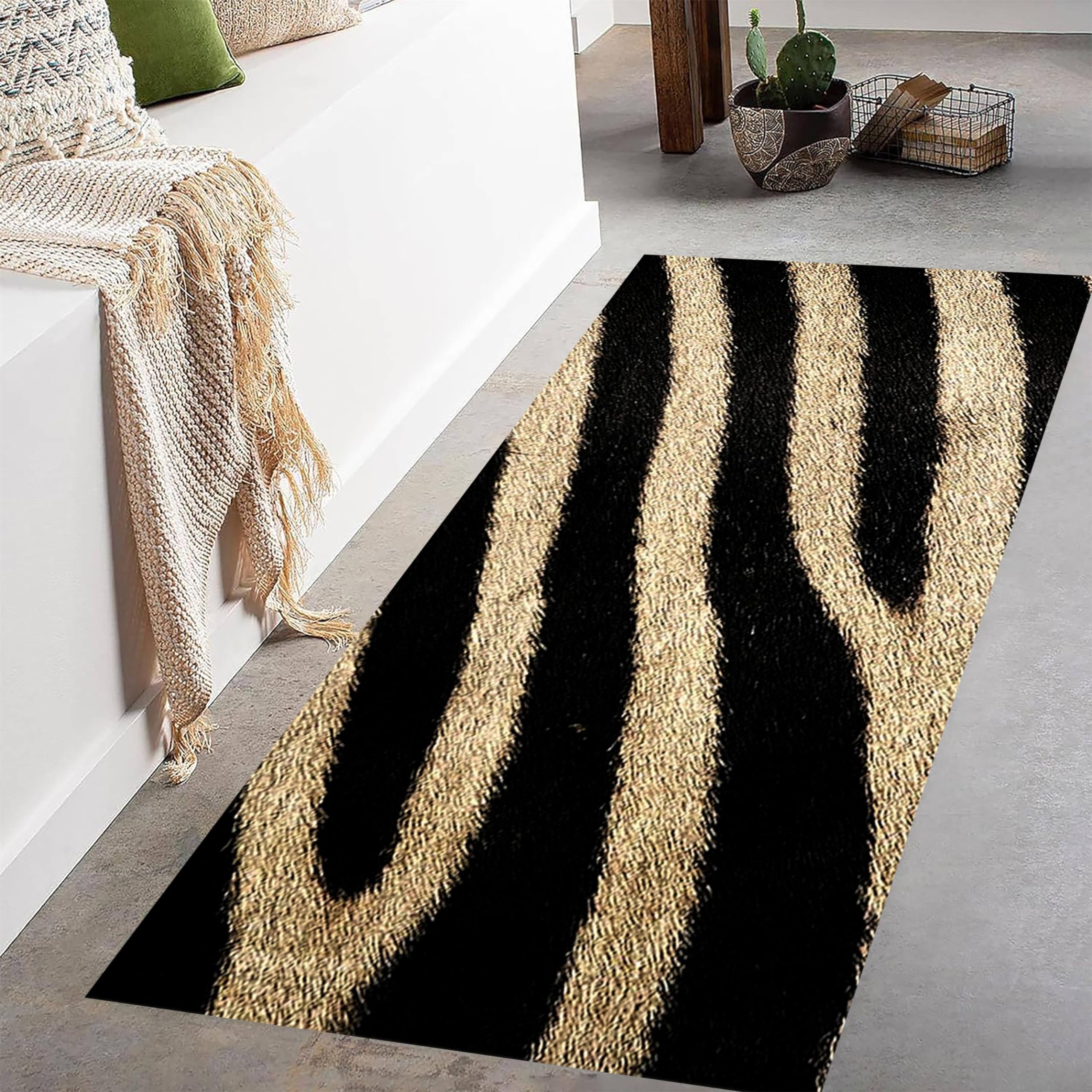 RUGROOM Faux Animal Skin Long Runner Zebra Print Fluffy Soft Washable Hallway Living Room Entrance Rug 2.6x8ft