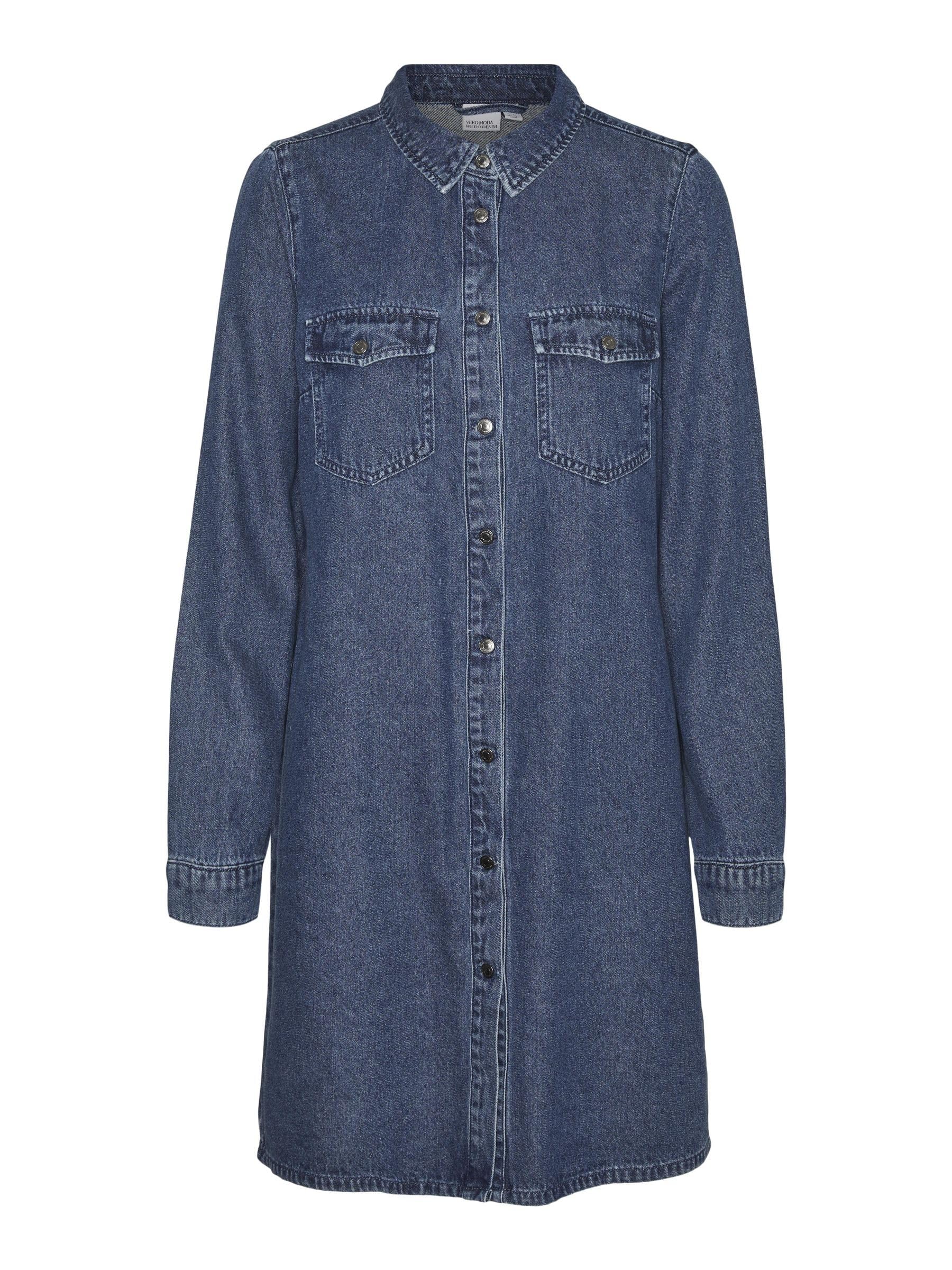 Vero Moda Women's Blue Blue Denim) Vmjennie Ls Short Dress Mix Noos, Small