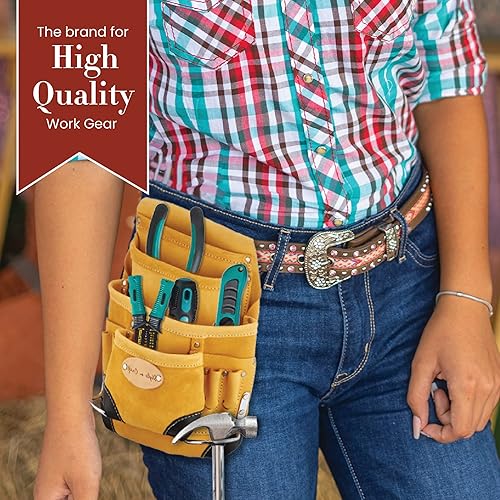 Vista 21 de Style n Craft Bolsa de herramientas y uñas de carpintero de 10 bolsillos con clip para cinta, bolsa de cuero de alta resistencia, bolsa de cuero