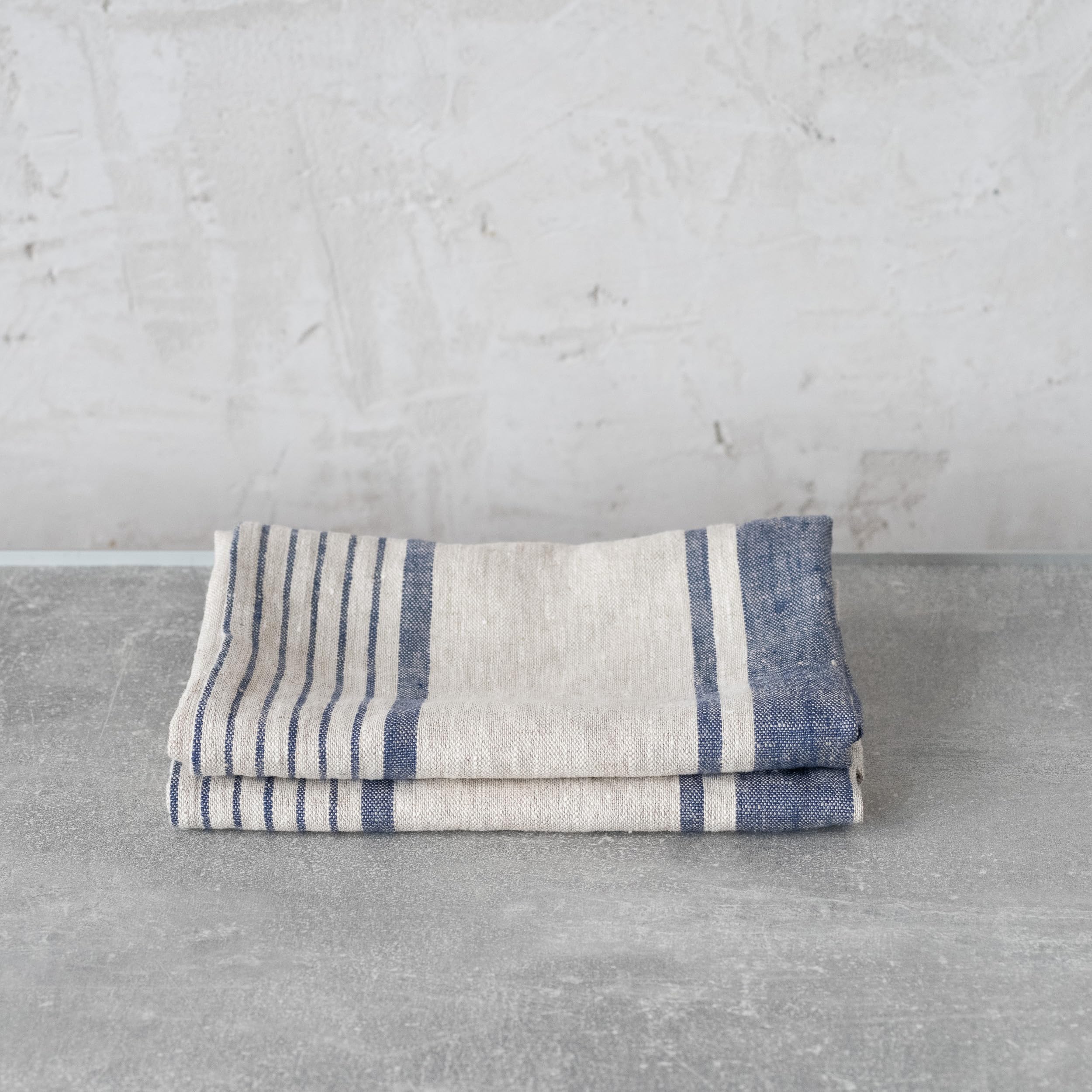 LinenMe Set van 2 handdoeken Indigo/Natural Provence, 45,7 cm x 66 cm, Made in Europe, bad, Europees linnen, machinewasbaar, super absorberend, 100