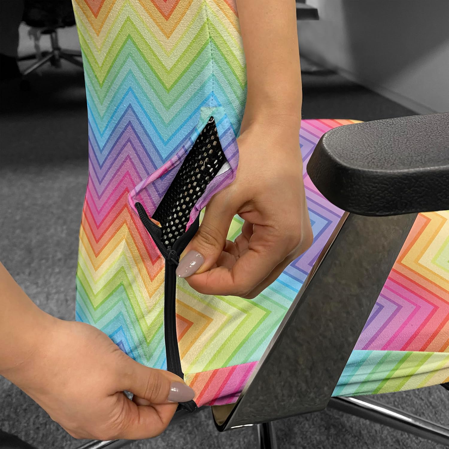 Ambesonne Rainbow Office Chair Cover, Colorful Zig Zag Chevron Pattern Geometric Modern Sharp Design Illustration, Stretchable Decorative Universal Size High Back Printed Slipcover, Red Yellow