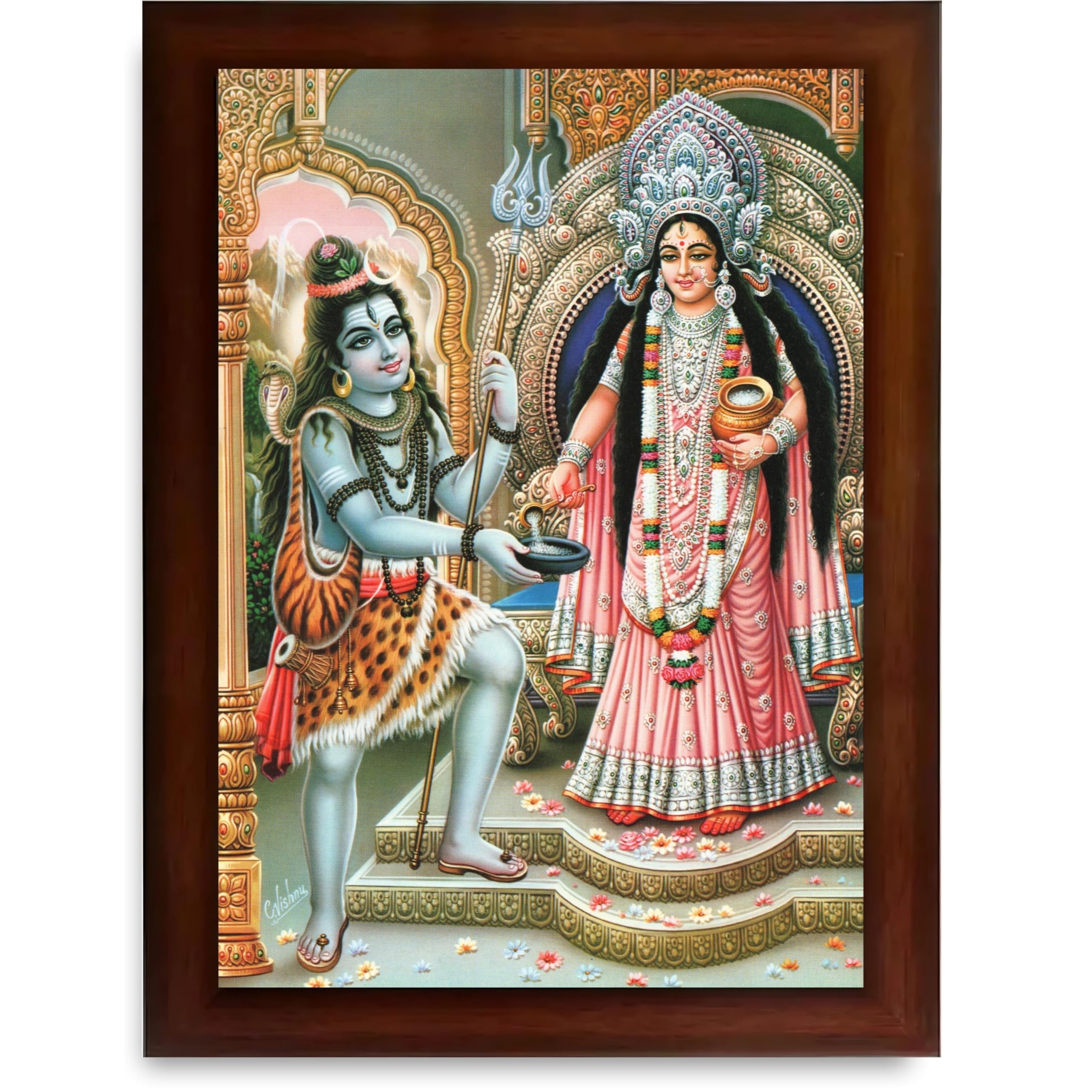 Craft Quest Shiva & Maa Annapurna devi sitting on throne photo frame with Acrylic glass for Kitchen Worship (10 X 13 Inches)-image-36