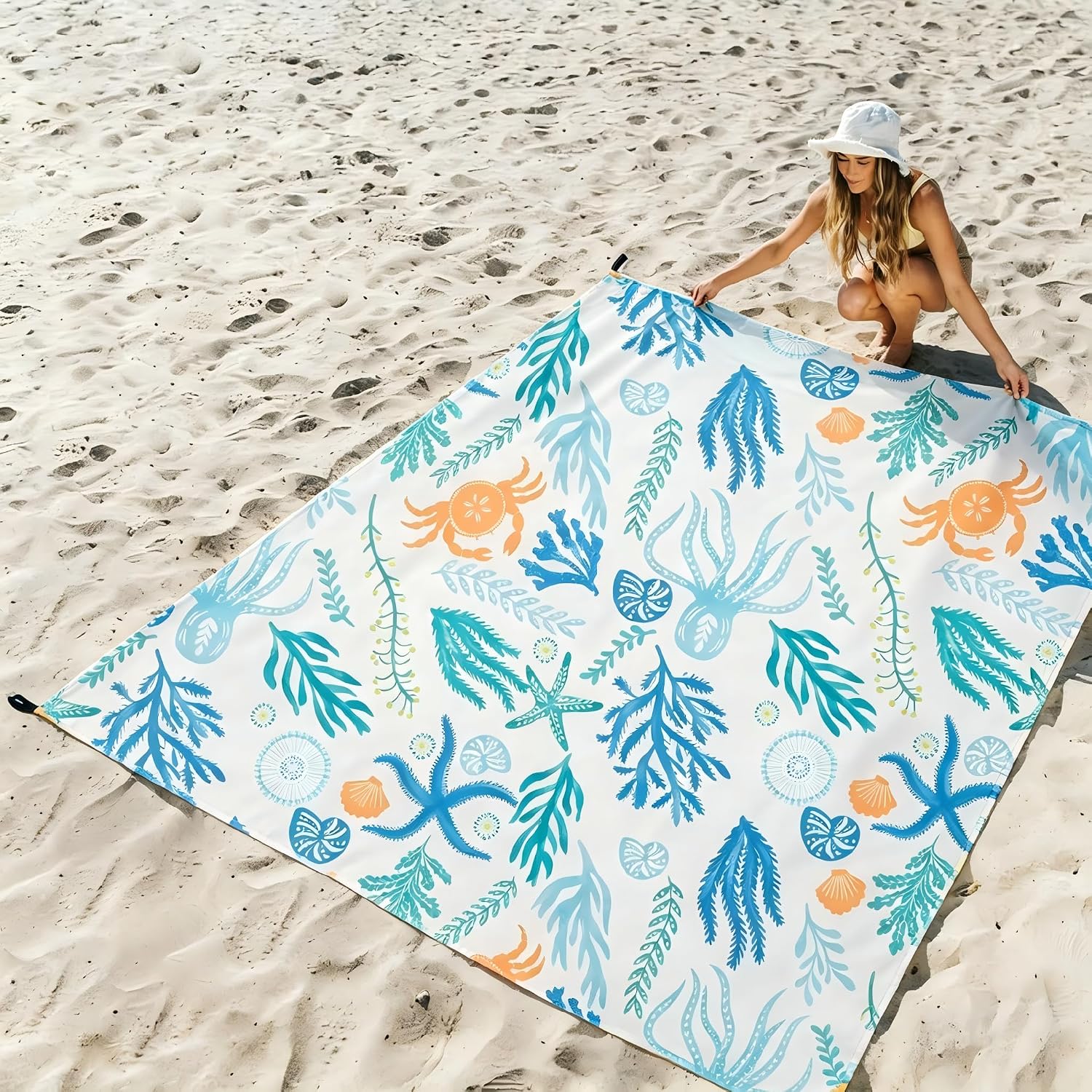 Beach Blanket Waterproof Sandproof, Extra Large Beach Blanket, Sand Free Waterproof Picnic Blanket for Beach Trip, Camping, Park & Travel – Lightweight Oversized Beach Mat for Family Beach Essentials image 4