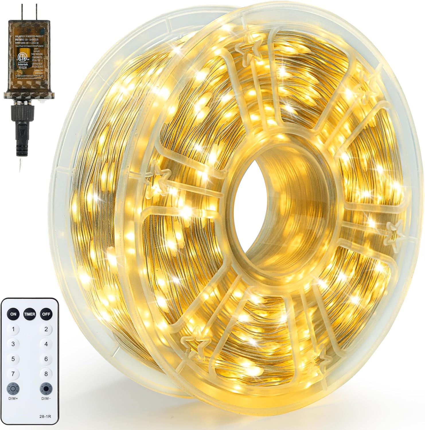 Joiedomi 1200 LED Christmas Lights Outdoor,394 FT Warm White Christmas Tree Lights with 8 Modes Timer, PVC Clear Wire String Lights with Reel for Indoor Outdoor Holiday Xmas Eve Night Decorations