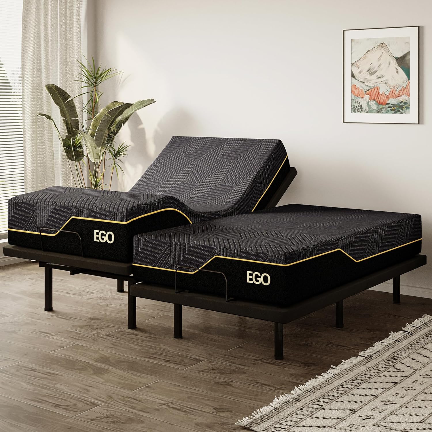 EGOHOME Split King Adjustable Bed Frame and...