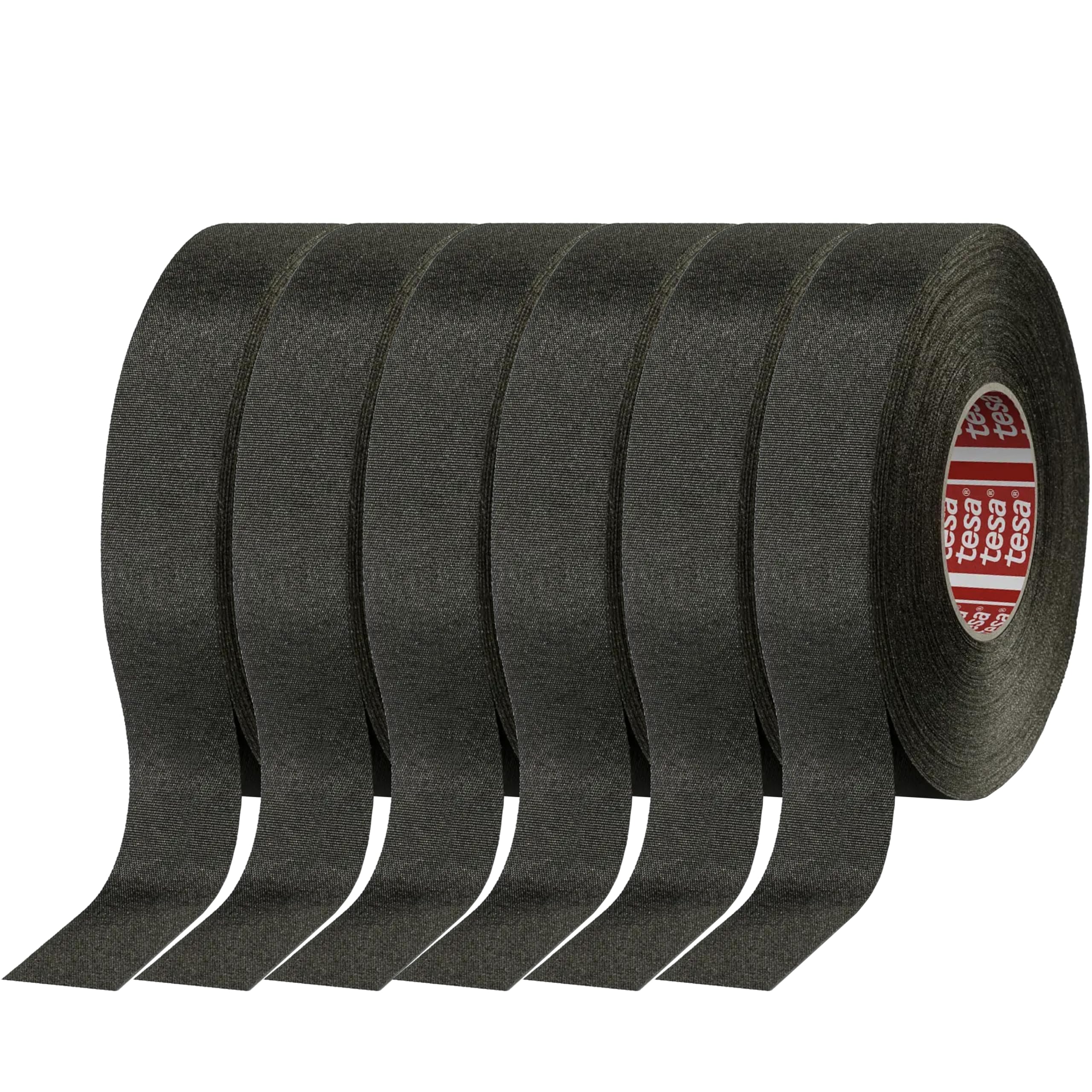 6 Tesa 51036 PET Cloth High Heat Electrical Tape for Wire Harness, Cables for Automotive Engine, Protect Against High Temperature, Abrasion, Chemical & Fluid | Flame Retardant | Black