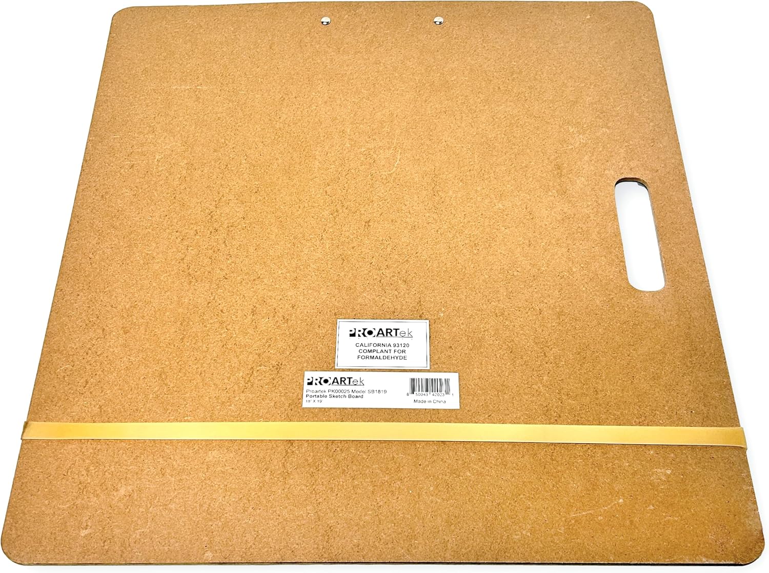 Proartek PK00025 Model SB1819 SB Series 18" x 19" Artist Sketch Board, Brown; 4mm Tempered Masonite; Constructed with a Cutout Handle; Smooth Edges; Firm Spring Clips; Rubber Band Included