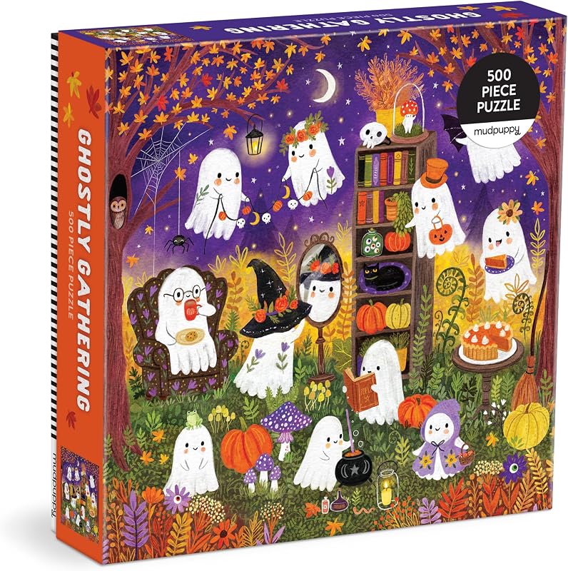 Mudpuppy - Ghostly Gathering 500 Piece Jigsaw Puzzle | Illustrated by Jenny Miriam Hughes, Halloween, For Adults, Family, and Kids, Recycled Paper, No Dust, Finished Size 20" x 20"