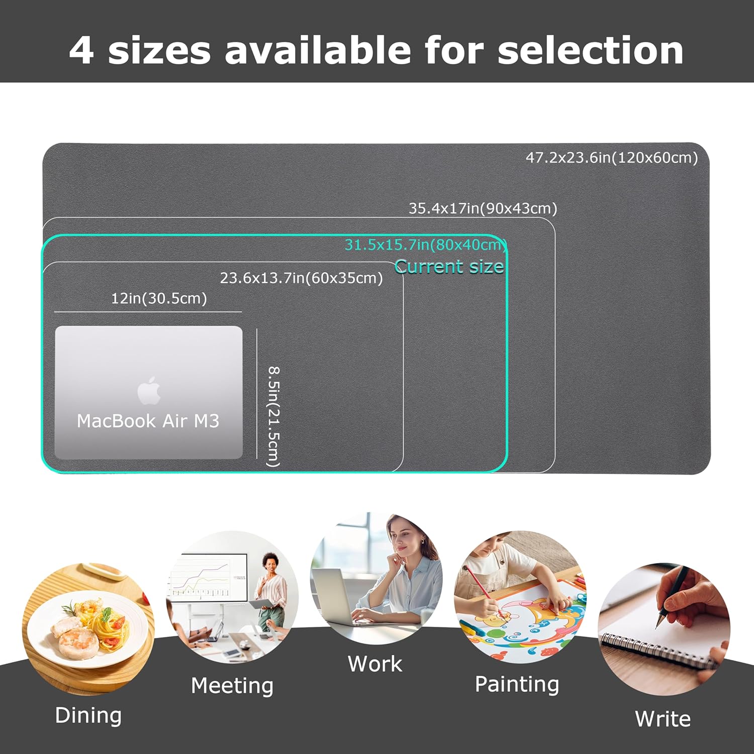 leather desk mat, large mouse mat, non-slip desk pad desk protector mat, waterproof pu leather laptop mat table mat desk writing pad for office and home (dark grey,31.5"x 15.7") dark grey 31.5" x 15.7"