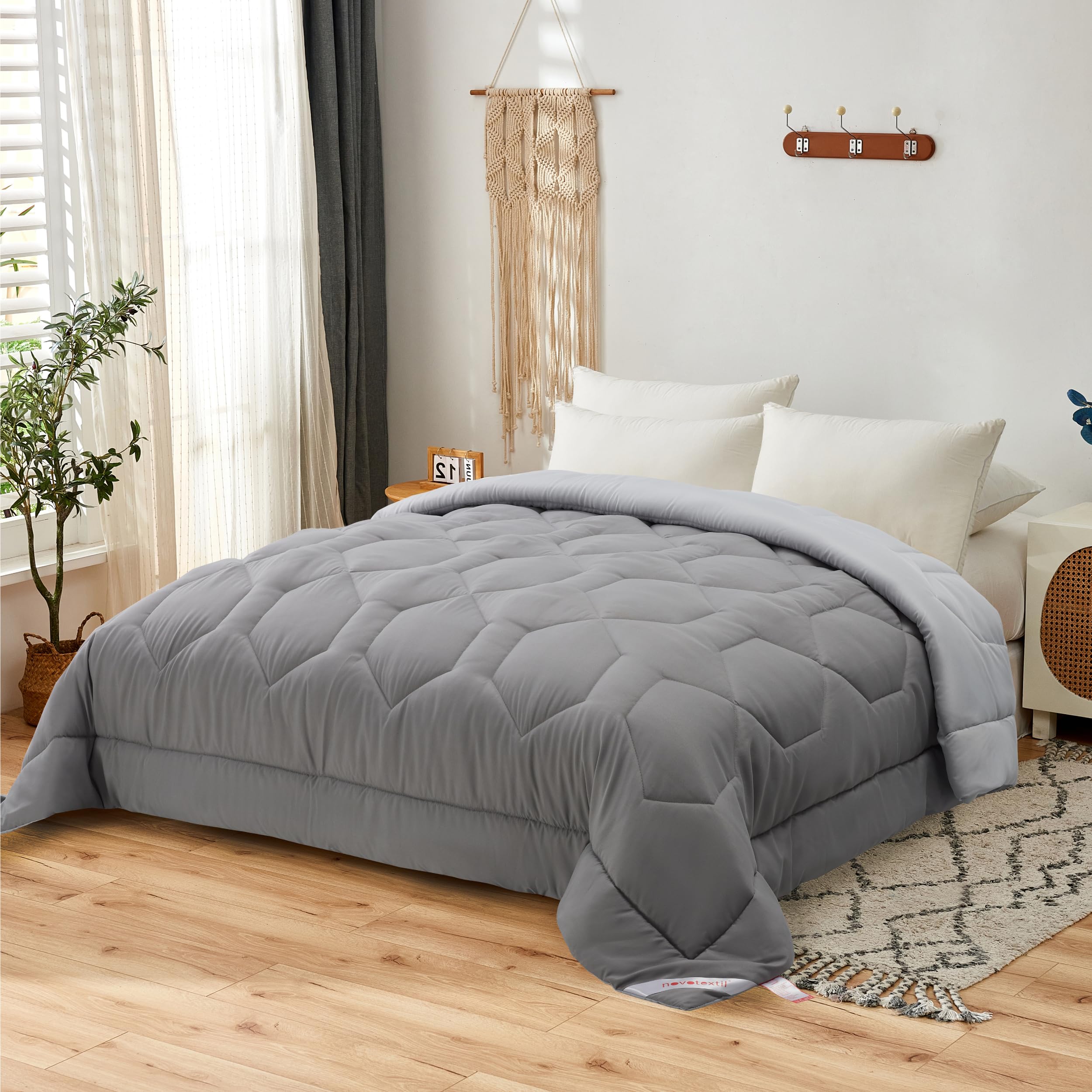 NOVOTEXTIL Edredón Relleno Nórdico Cama 90 (150x220) para Verano y Entretiempo, Edredón Bicolor de Fibra 180 gr/m² - Nórdico Suave, Ligero, Reversible y Transpirable (Gris/Gris)