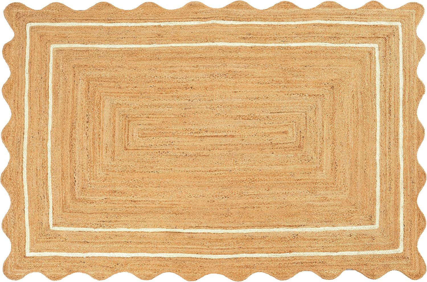 GRUHUM Jute Area Rug 2'x3' ft Wave Scalloped Natural Ivory Border Handwoven Boho Reversible Rustic Farmhouse Soft Braided EcoFriendly Rug - Indoor Livingroom Kitchen Hallways Entryway 2x3 ft Doormat