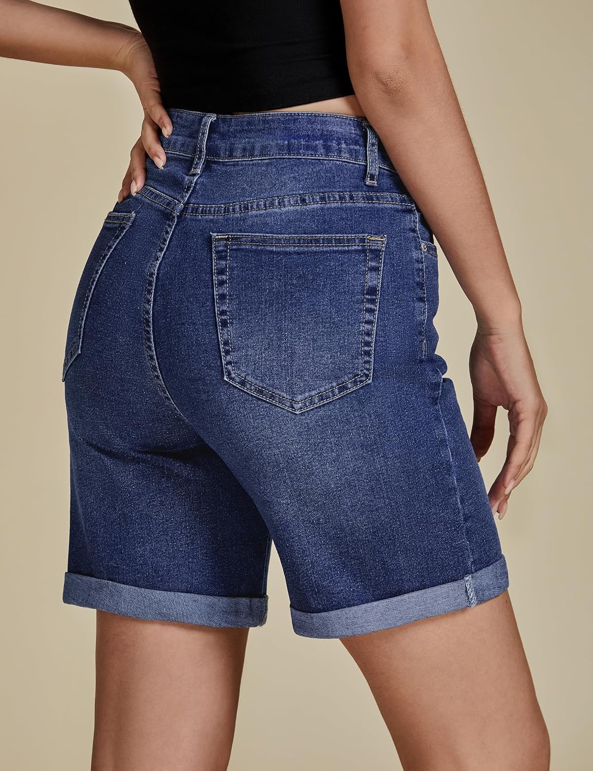 LookbookStore Jean Shorts for Womens High Waisted Stretchy Summer Denim Shorts 7 Inch Inseam Cuffed Long Jorts