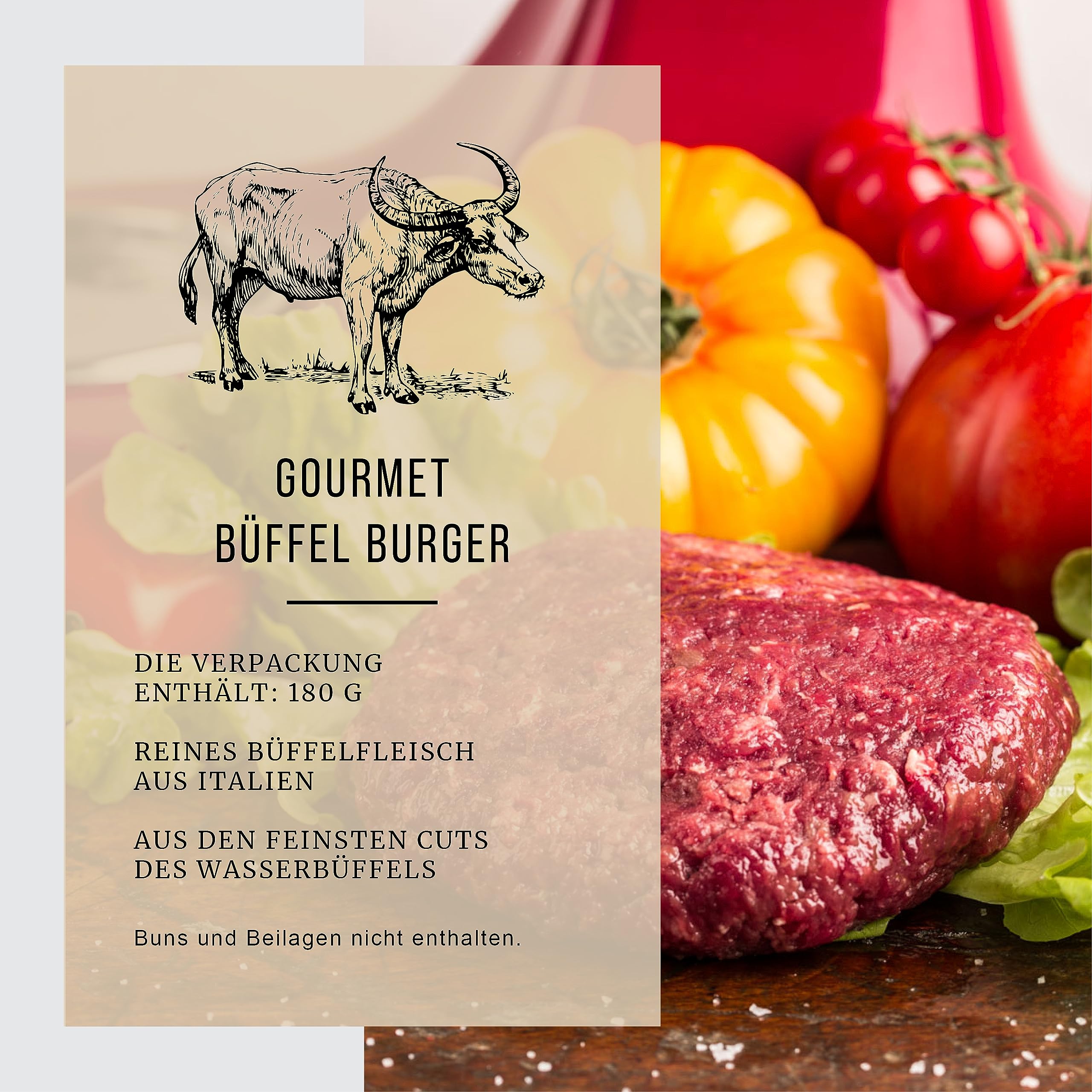 BÜFFEL BILL Gourmet Burger 6x180g Mageres Wasserbüffelfleisch Brisket Schulter