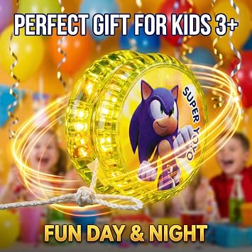 Light Up Yellow Sonic Hedgehog-Style YoYo for Kids – 5.5cm LED Responsive Beginner Yo-Yo with String, Spinning Trick Toy, Party Bag Filler, Birthday for Boys & Girls Age 3+