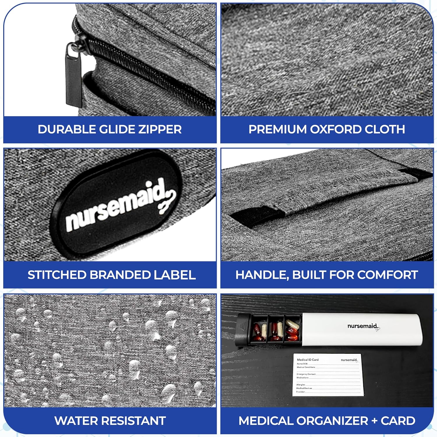 nursemaid Travel Medication Bag with 7-Day Pill Organizer & Medical ID Card Included | First Aid Bag & Medicine Bag with Temp Control for Injectables | Pill Bottle Organizer - Image 4