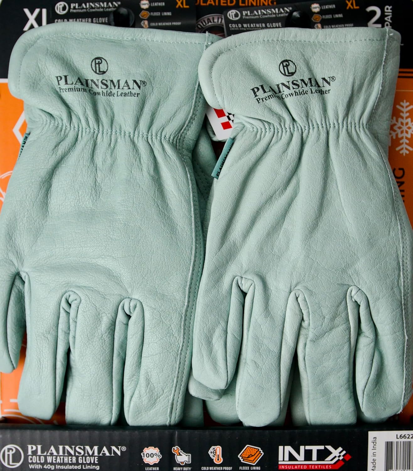 Plainsman Cold Weather Gloves Fleece Lining Premium Cowhide Leather, Extra-Large, 2 Pairs