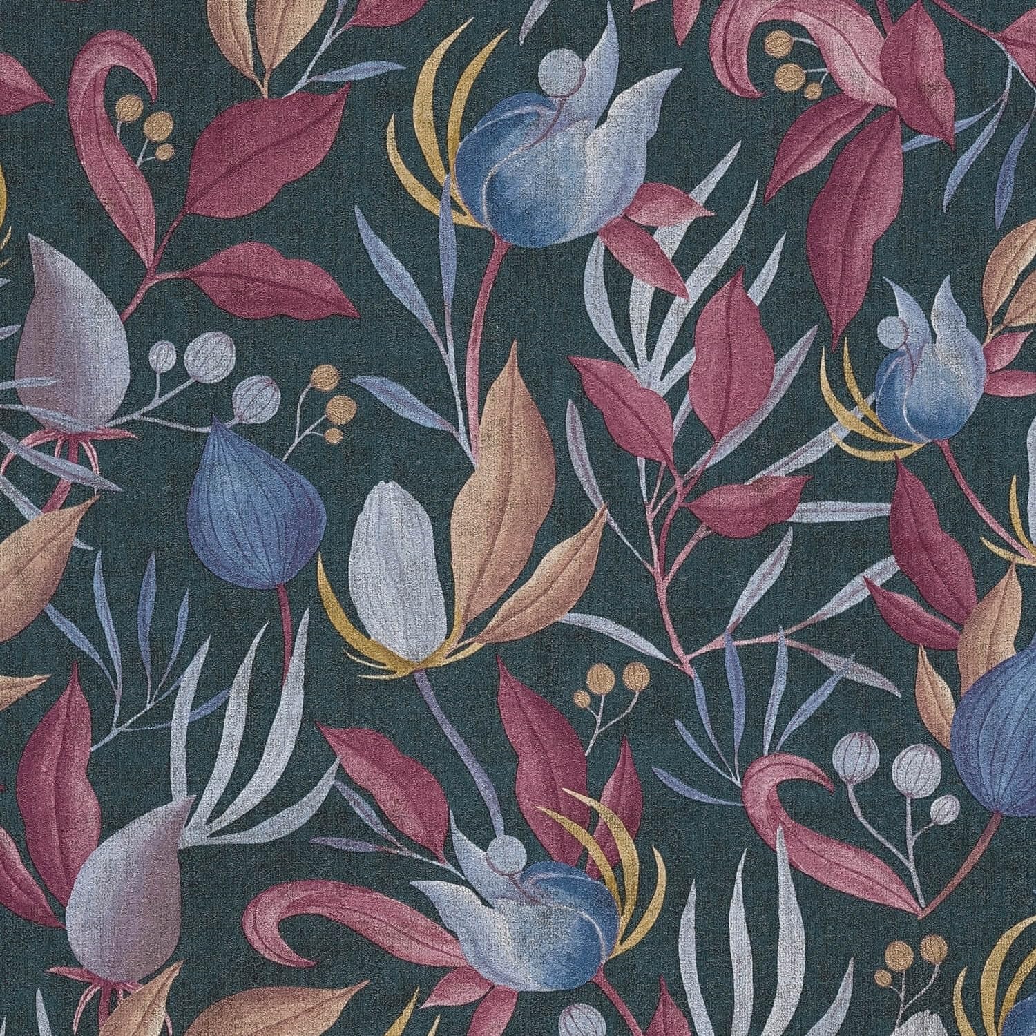 Papel pintado de flores Profhome de tejido no tejido premium en azul-grisáceo elegante