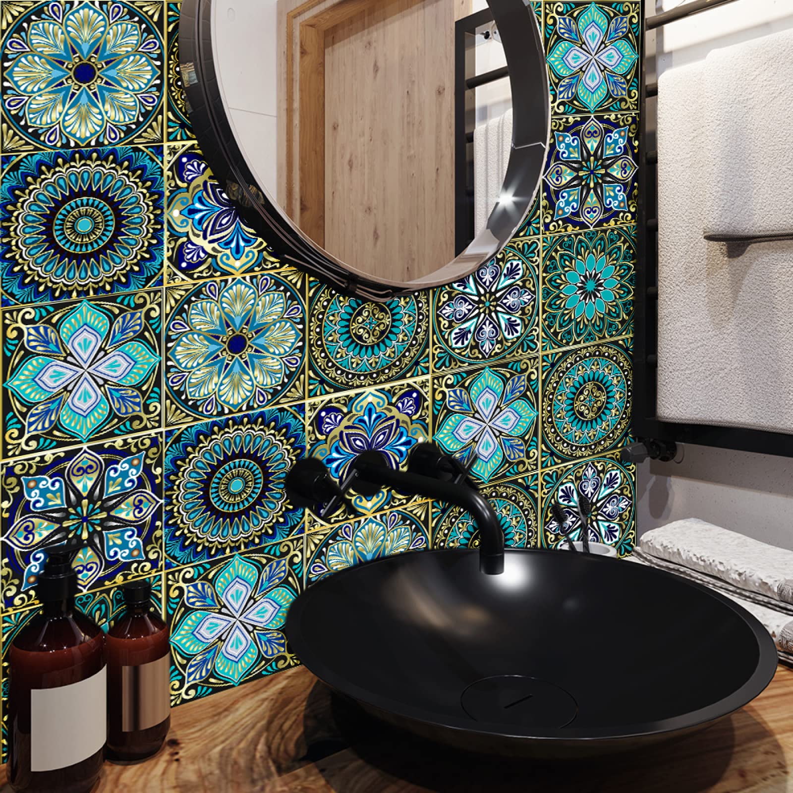 Naklejki imitujące płytki mozaikowe, Peel And Stick PVC Tile Stickers Kitchen Bathroom Green Pattern 10-20cm 10-30PCS(15cm x 15cm*30PCS)
