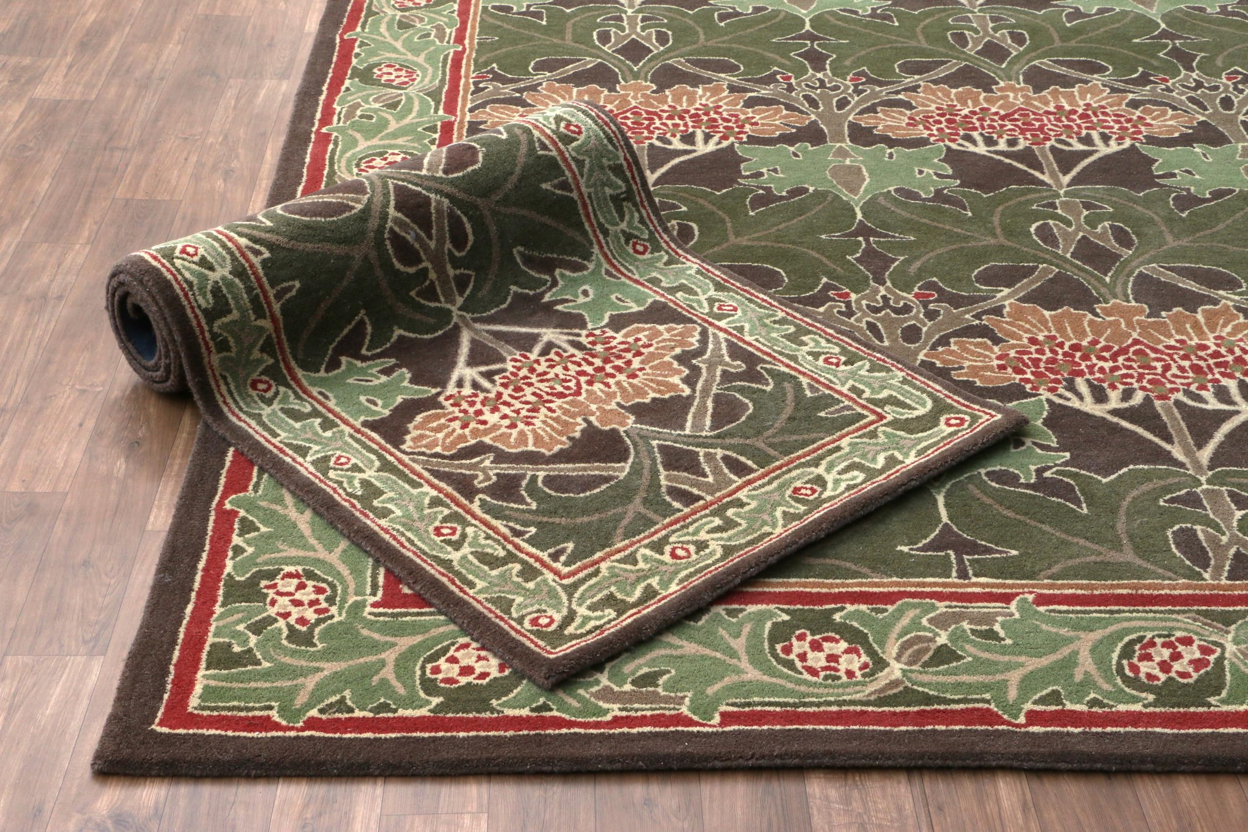 William Morris Green Traditional Oriental Old Style Handmade Tufted 100% Woollen Area Rugs & Carpet
