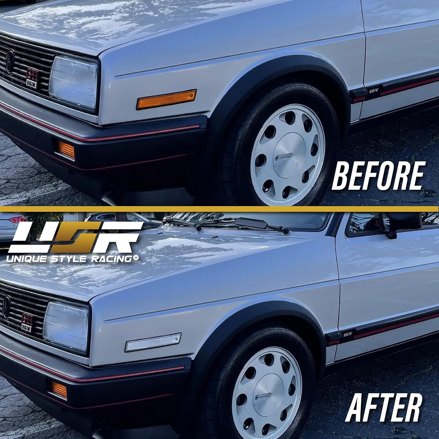 USR 84-92 Golf 2 Side Marker Lights - Front Fender Bumper Sidemarker Parking Lamps (Left + Right) Compatible with 1984-1992 Volkswagen VW Golf II/Jetta/GTi (Euro Style All Clear Lens)