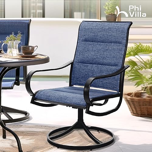 Miniatura 2 de PHI VILLA Patio Swivel Dining Chairs Set of 2, All Weather Outdoor Chair with Padded Textilene & Black Metal Frame for Outdoor Lawn Garden Pooside