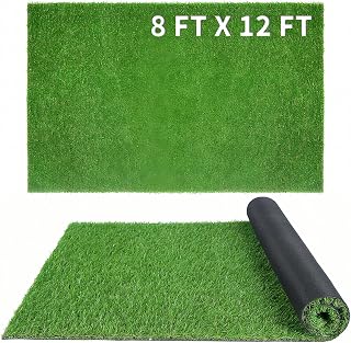 XLX TURF 8FT X 12FT Outdoor Artificial Turf Grass Rug, Thin Green Grass Carpet Flooring Mats Decor Patio, Backyard, Dog Pets Fake Grass Pads