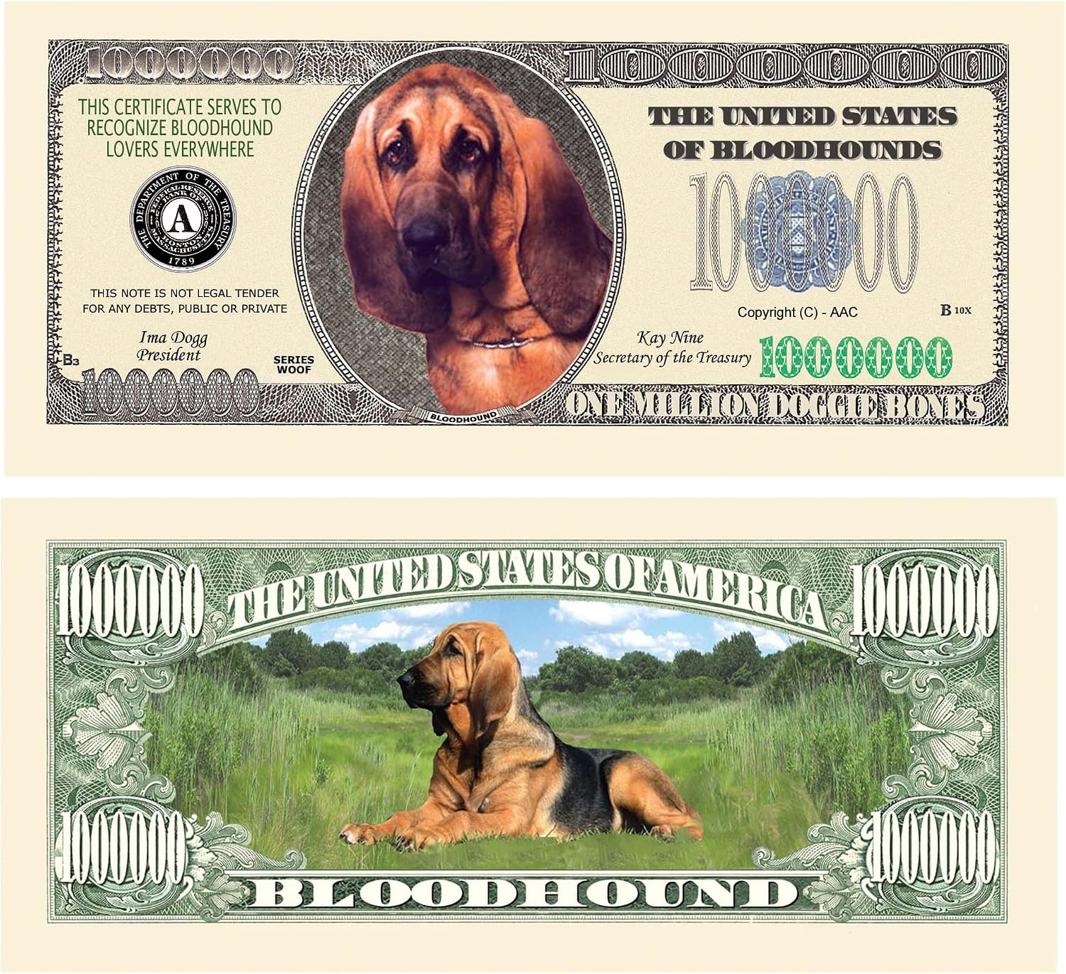 American Art Classics Pack of 50 - Bloodhound Dog $Million Dollar$ Novelty Bill Collectible - Best Gift for Blood Hound Lovers - Collectible Novelty Bill (Not Real Currency)